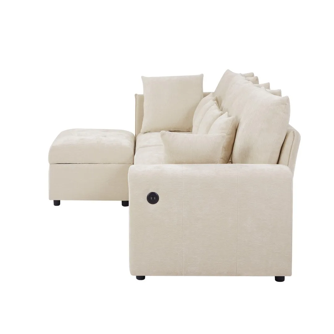 96.45" Modular Sectional Sofa with 3 USB Ports, Removable Ottoman, 5 Pillows - Beige