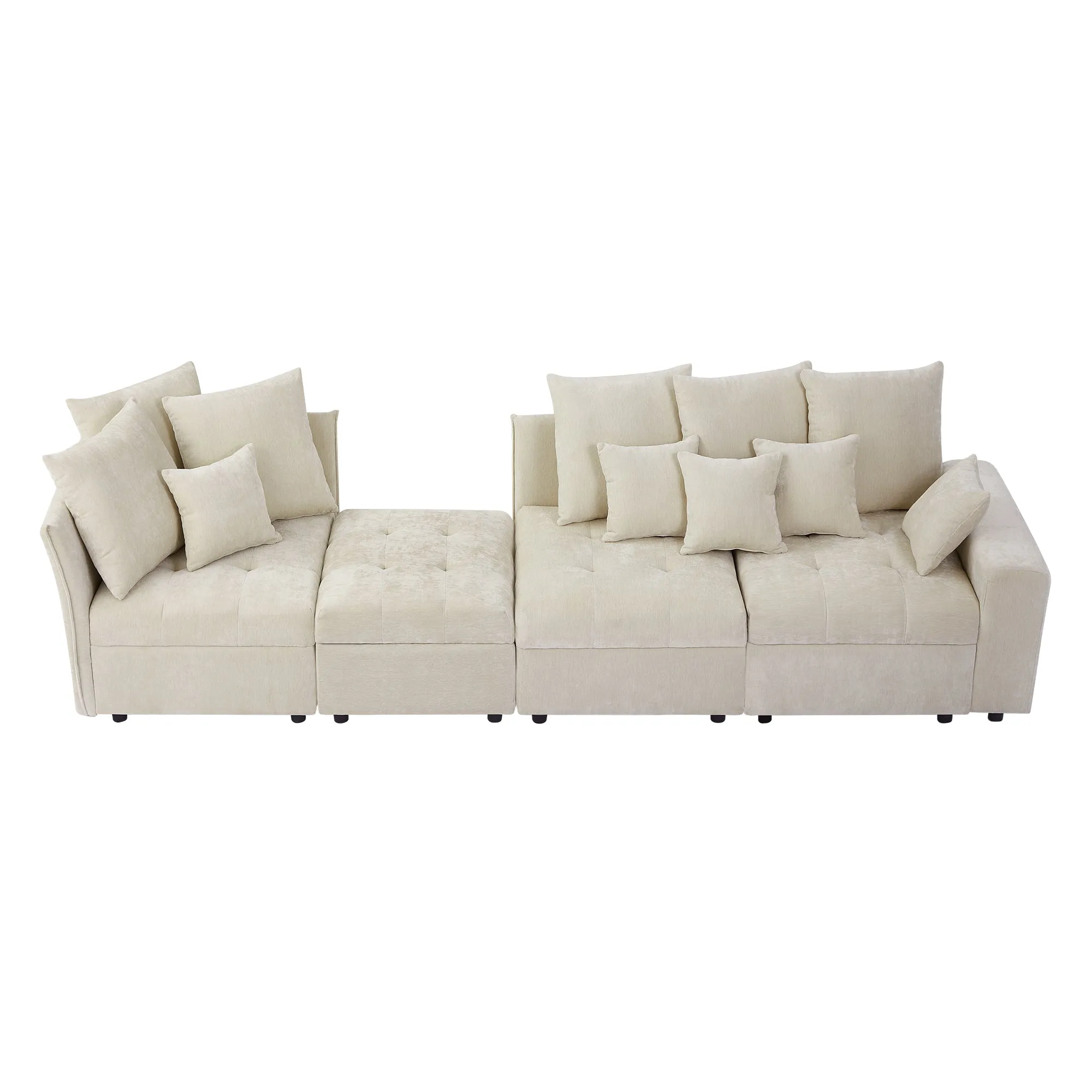 96.45" Modular Sectional Sofa with 3 USB Ports, Removable Ottoman, 5 Pillows - Beige