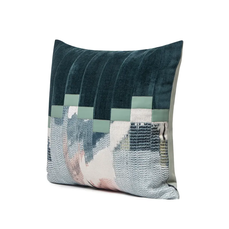 Abstract Teal and Beige Throw Cushion