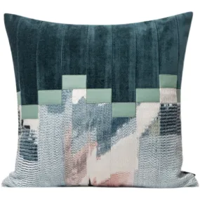 Abstract Teal and Beige Throw Cushion