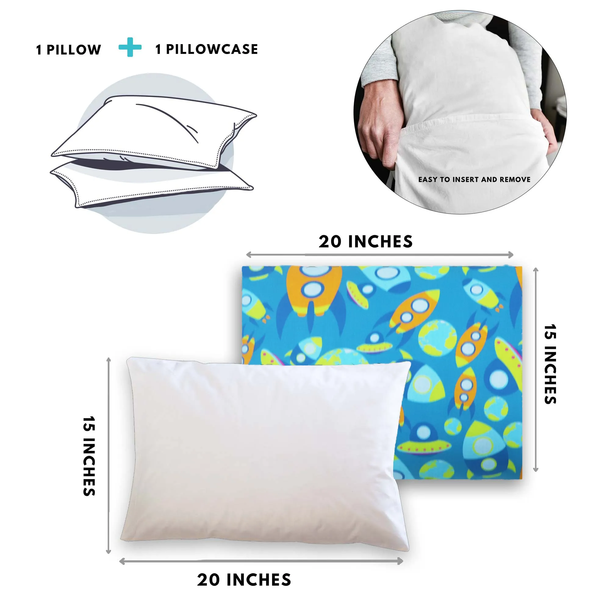 Aztec Rocket - Toddler Pillow with 100% Cotton Removable cover - 20 X 15 Inches | Children Pillows
