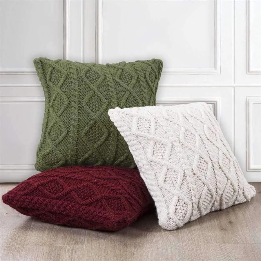 Cable Knit Throw Pillow in Sage