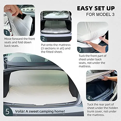 CertiPUR Certified Portable & Foldable Memory Foam Camping Mattress with Storage Bag for Tesla Model 3