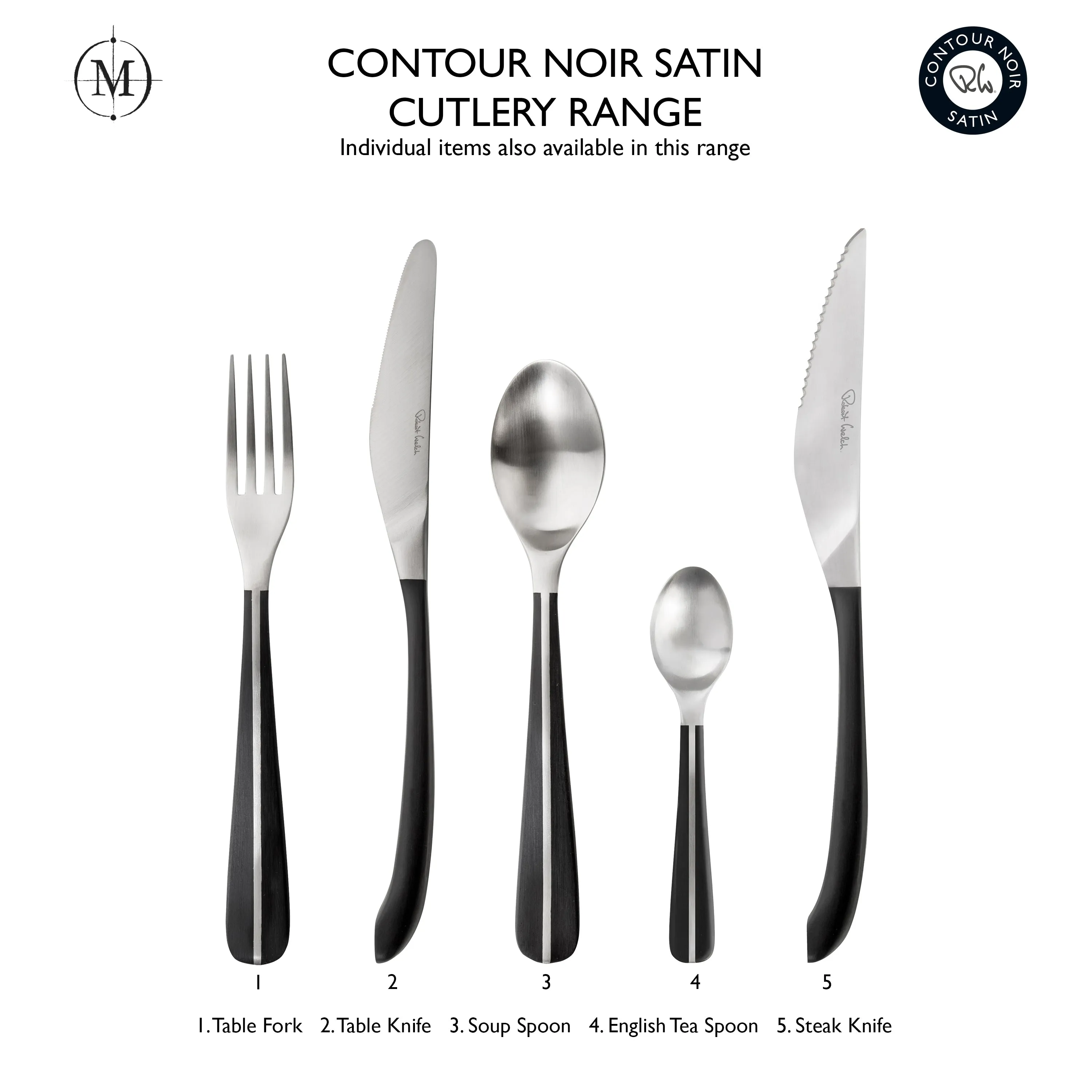 Contour Noir Satin Cutlery Sample Set, 3 Piece