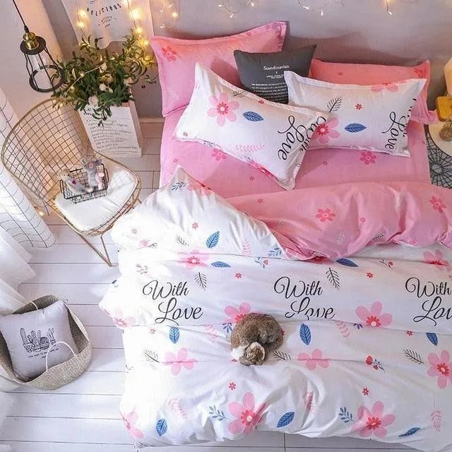 Deluxe 4-Piece Luxurious Printed Bedding Set with Cozy Pillowcases - Elegant Sleep Collection