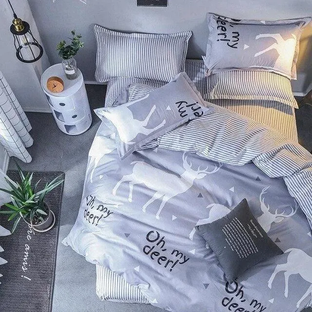 Deluxe 4-Piece Luxurious Printed Bedding Set with Cozy Pillowcases - Elegant Sleep Collection