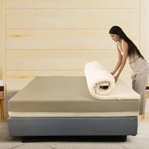 Dreamveda Certified 100% Natural Latex Mattress Topper Single Size with GOTS Organic Fabric, Pincore Holes | 65 Density Soft Mattresses Padding for Comfortable Sleep (78x36x2 Inches)