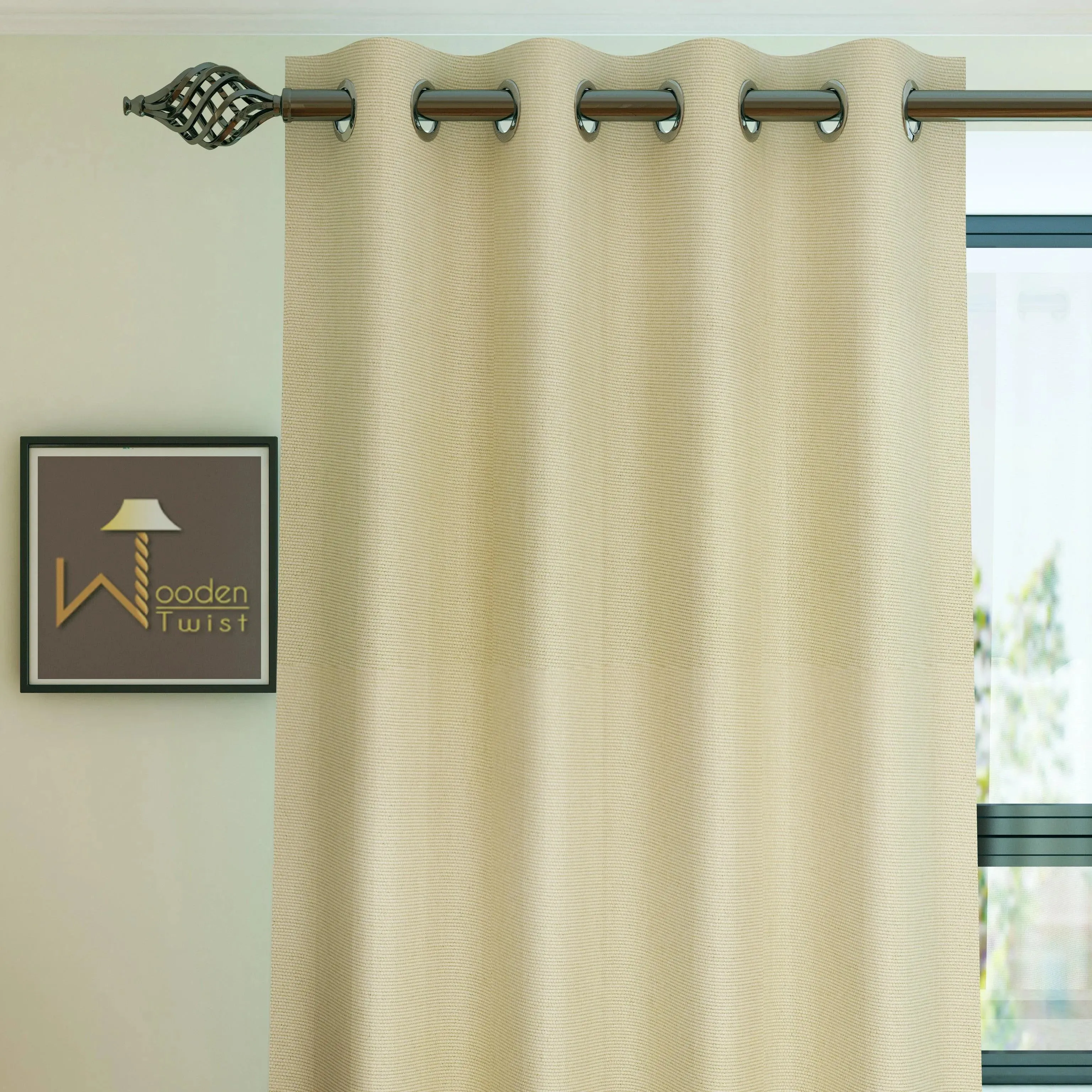 Fabrahome Light Filtering 4.5 Ft Jute Fabric Window Curtain ( Beige )