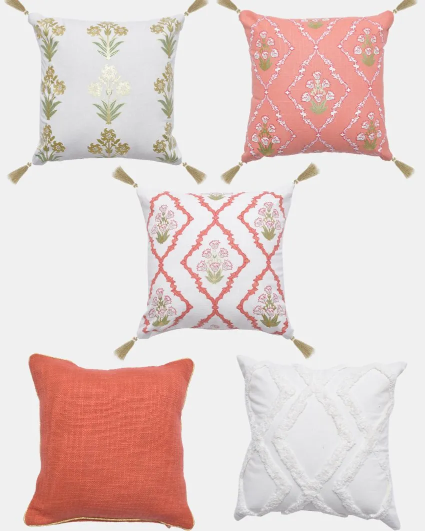 Gulnaaz Cotton Cushion Covers | Set Of 5 | 16 x 16 inches