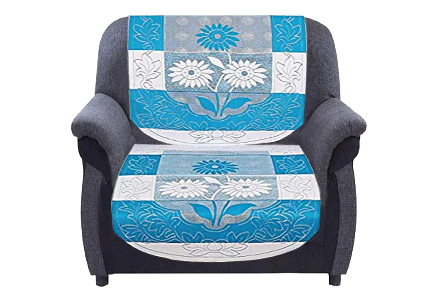 Kuber Industries Side Flower Cotton 5 Seater Sofa Cover, 70" x 29", Set of 6, Blue