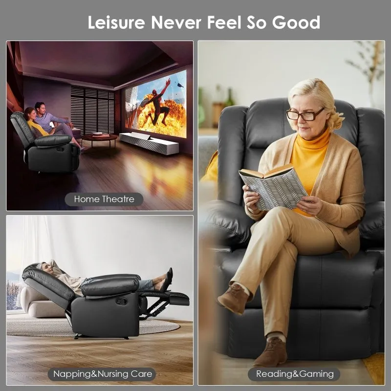 Manual Reclining Sofa with Padded Seat and Backrest, PU Leather Covered, Foldable Legrest, Reclining from 110°-160°