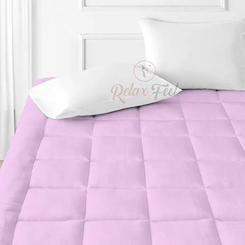 Relaxfeel 600 Gsm Microfiber 5 Star Cotton Small Bed Soft Waterproof Quilted Mattress Topper/Padding for Comfortable Sleep - Pink - Twin Size - 48 Inche X 72 Inche