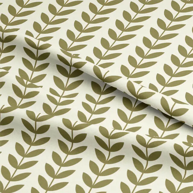 Scandi Stem Cotton Curtain Fabric - Olive