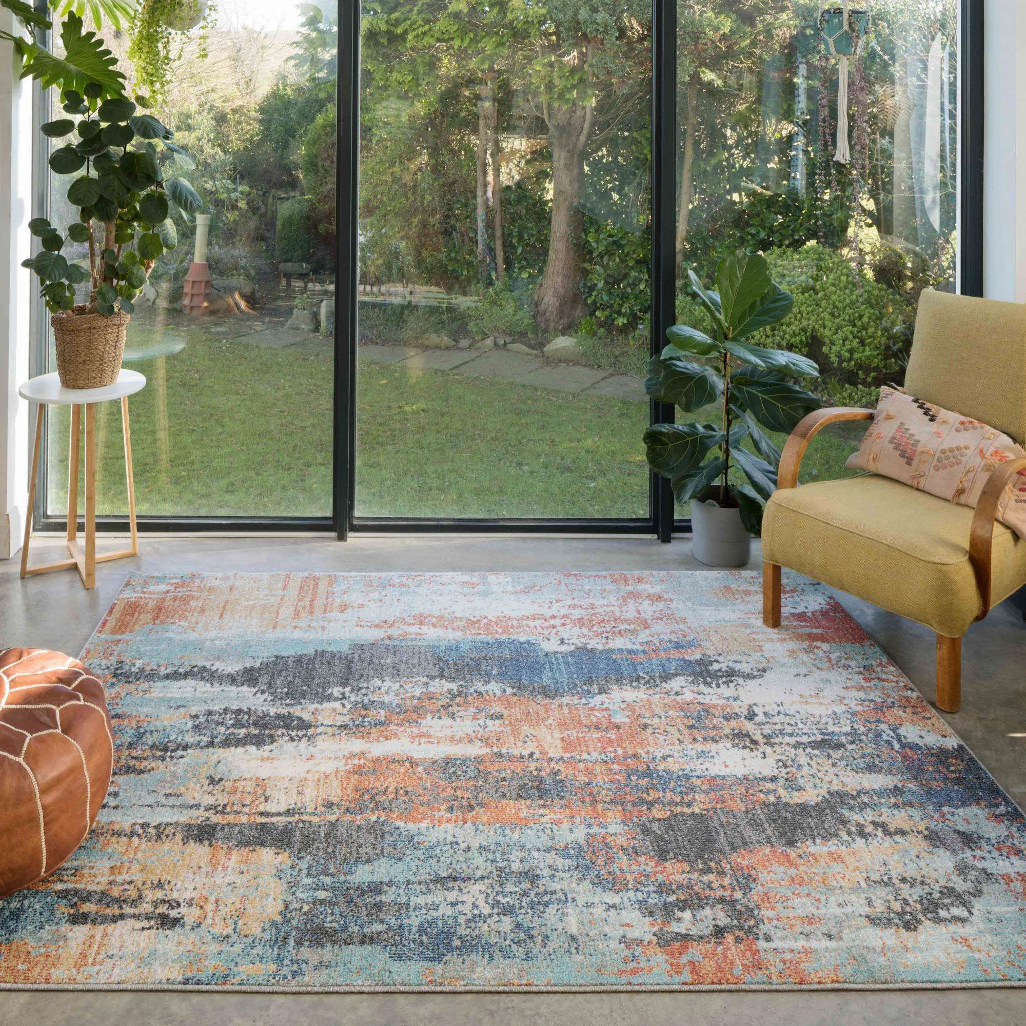 Soft Abstract Distressed Multicolour Living Room Rug - Moore