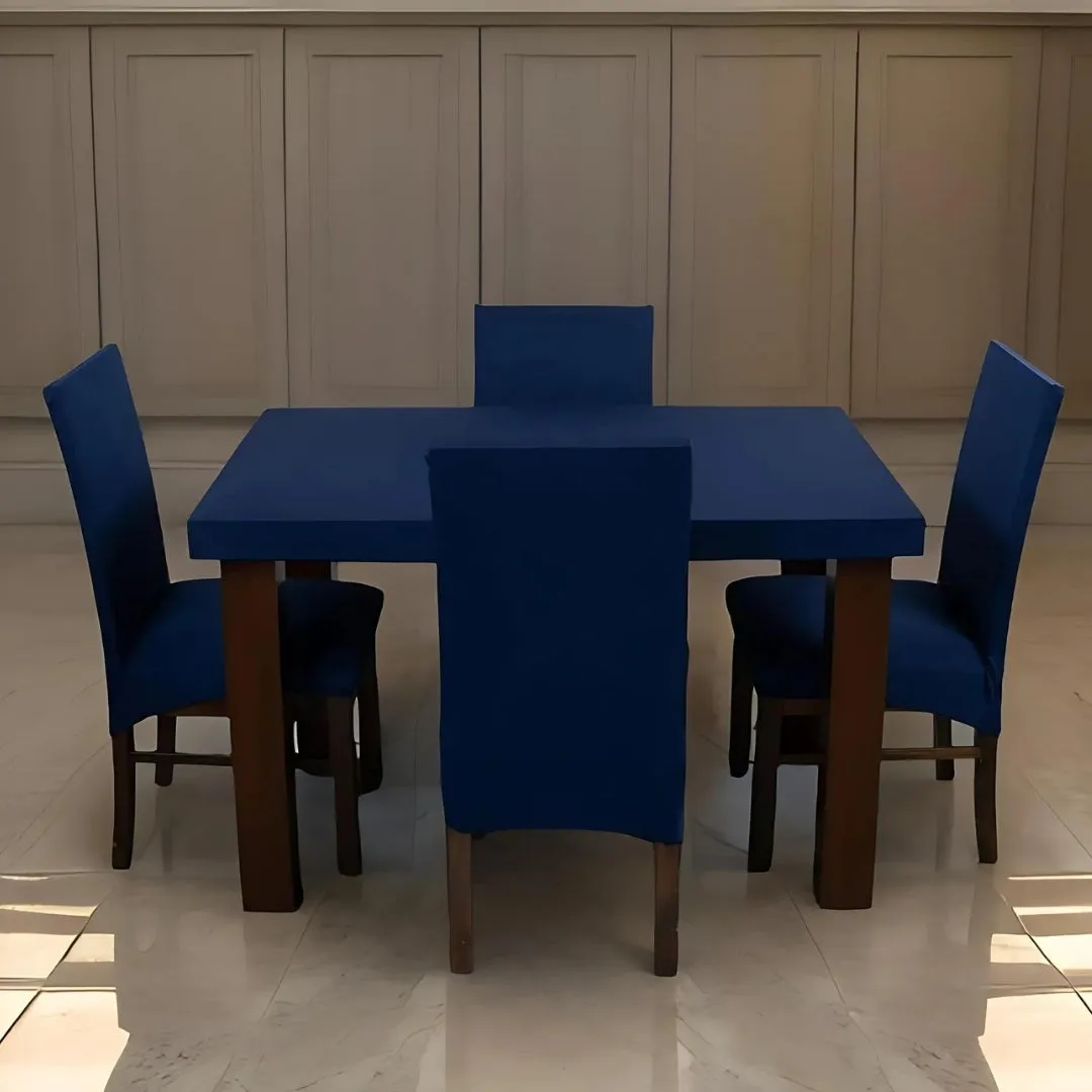 Trendily Premium Dining Table & Chair Cover Combo Solid Elastic Chairs | Wrinkle-Free | Stretchable | Washable Printed- Navy Blue (TCC-049)