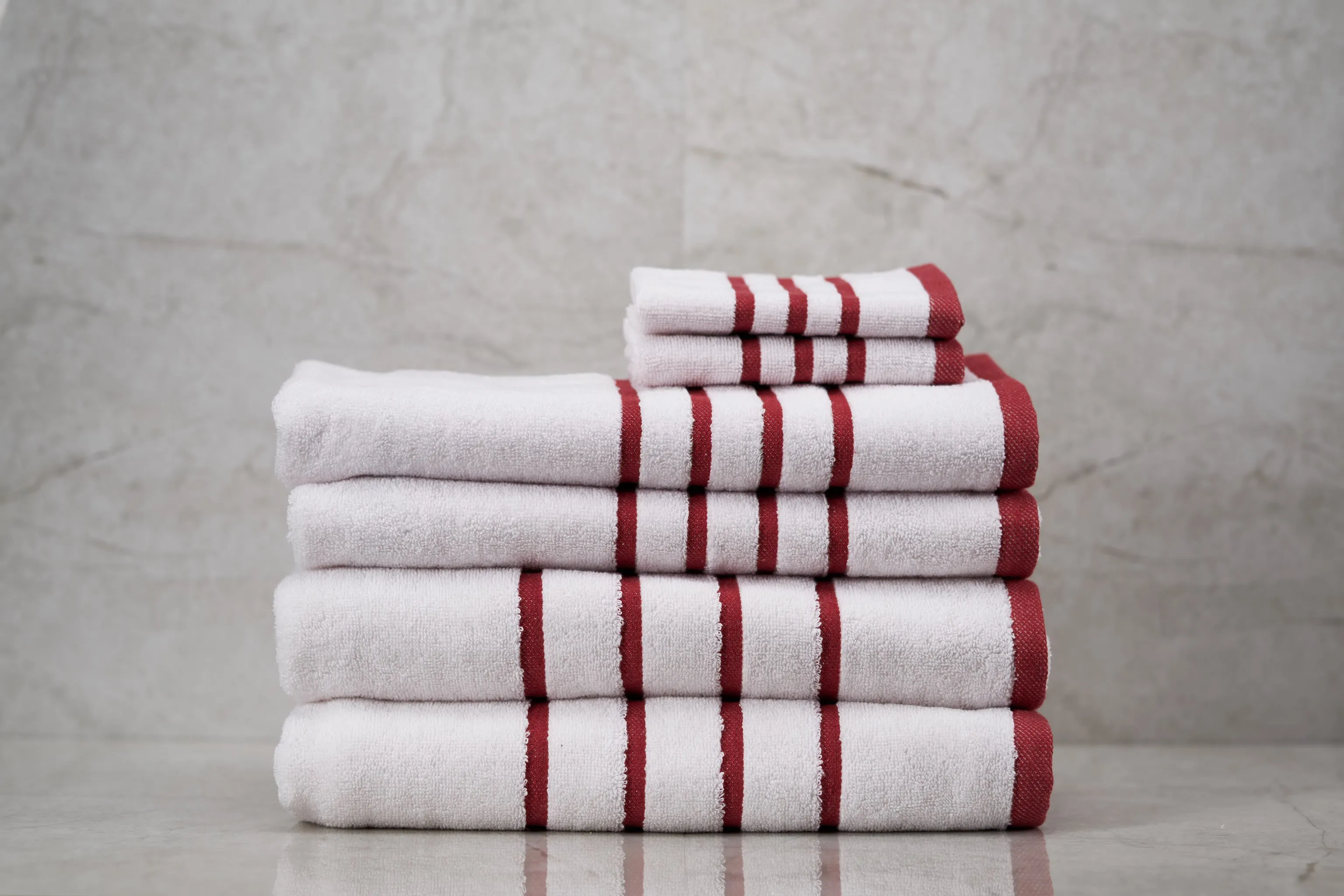 Turkish Cotton Four Stripes 6 Piece Set Red